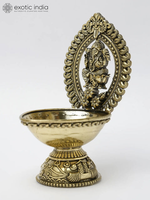 5" Small Superfine Ganesha Lamp in Brass