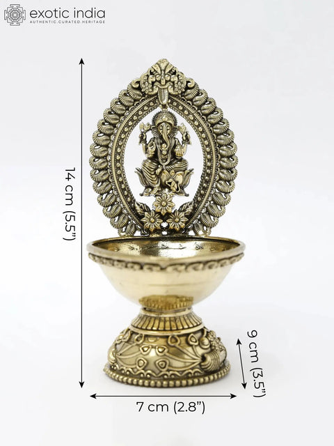 5" Small Superfine Ganesha Lamp in Brass