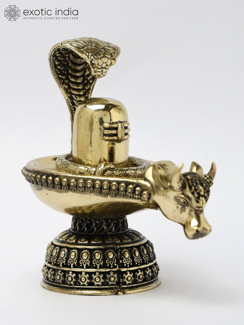 5" Small Brass Shivalinga with Nandi Mukh and Protecting Naag