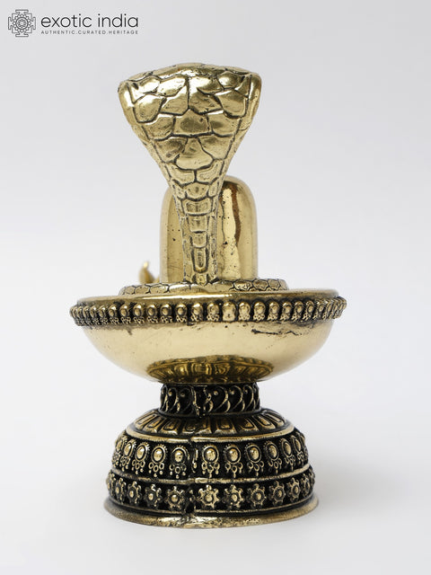 5" Small Brass Shivalinga with Nandi Mukh and Protecting Naag