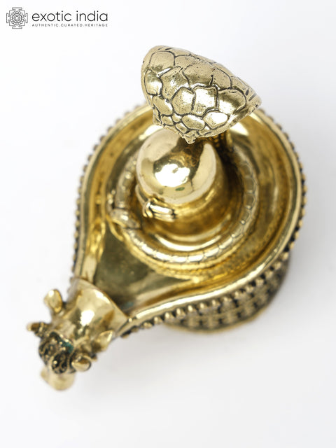 5" Small Brass Shivalinga with Nandi Mukh and Protecting Naag