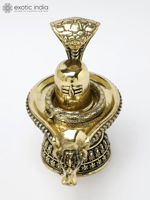 5" Small Brass Shivalinga with Nandi Mukh and Protecting Naag