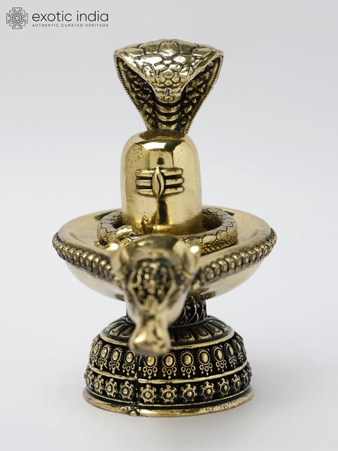 5" Small Brass Shivalinga with Nandi Mukh and Protecting Naag