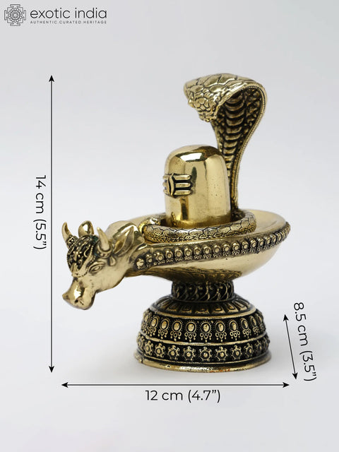 5" Small Brass Shivalinga with Nandi Mukh and Protecting Naag