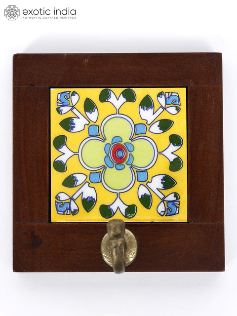 4" Wood Framed Designer Tile Wall Hook