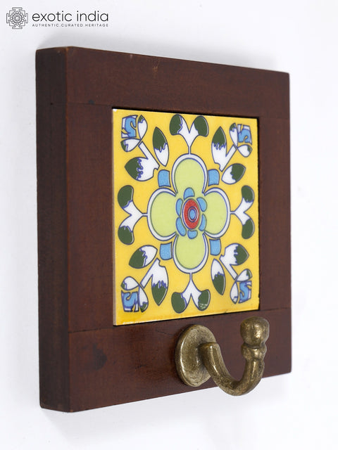 4" Wood Framed Designer Tile Wall Hook