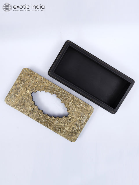 10" Designer Wooden Tissue / Napkin Box with Brass Work