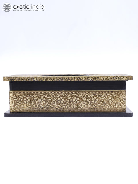 10" Designer Wooden Tissue / Napkin Box with Brass Work