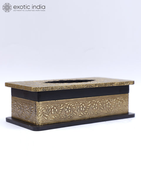 10" Designer Wooden Tissue / Napkin Box with Brass Work