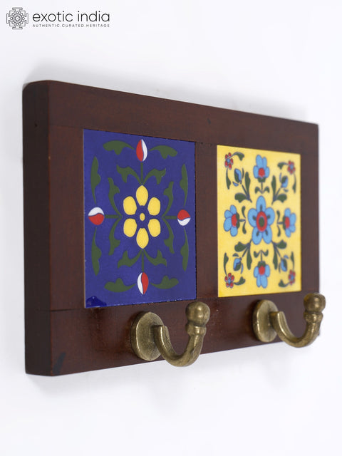 8" Floral Design Two in One Tile Wall Hooks