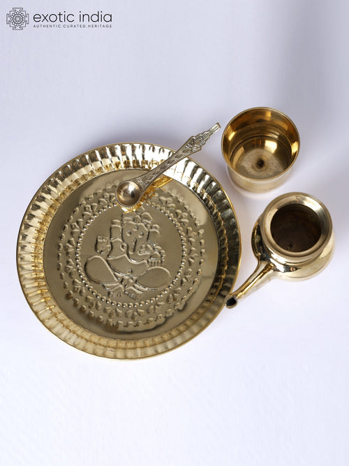 8" Brass Puja Thali Set for Handmade Pooja Rituals