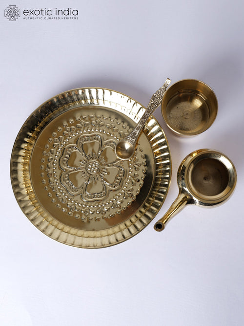 8" Brass Ritual Thali Set for Pooja