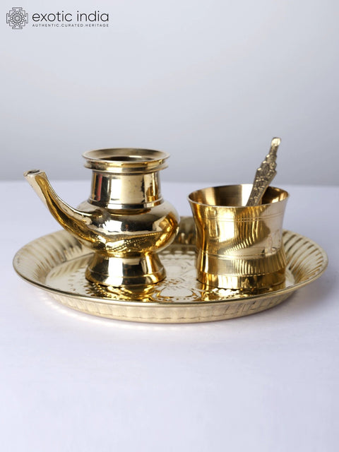 8" Brass Ritual Thali Set | Religious Products