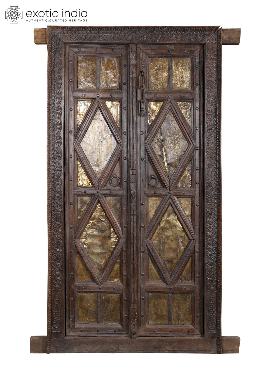 74" Large Vintage Style Brass Double Door Wall Hanging