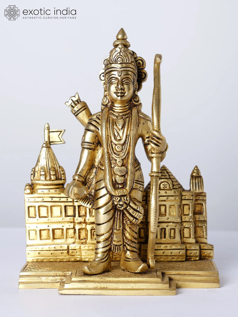 7" Lord Rama with Temple Brass Statue for Home Pooja
