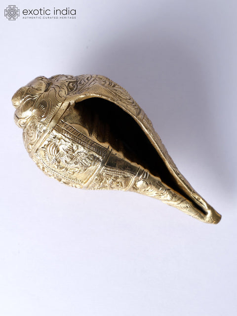 5" Brass Conch with Ganesha Carving