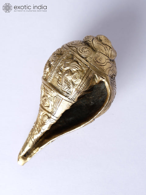 5" Brass Conch with Ganesha Carving