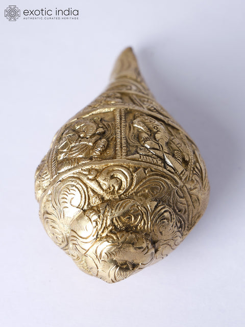5" Brass Conch with Ganesha Carving