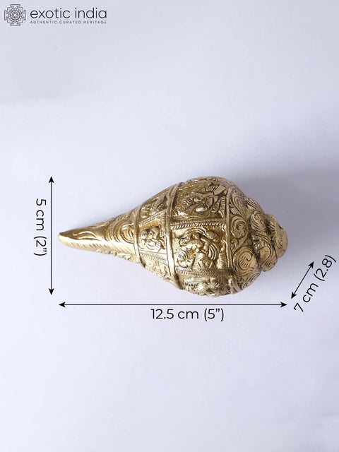 5" Brass Conch with Ganesha Carving
