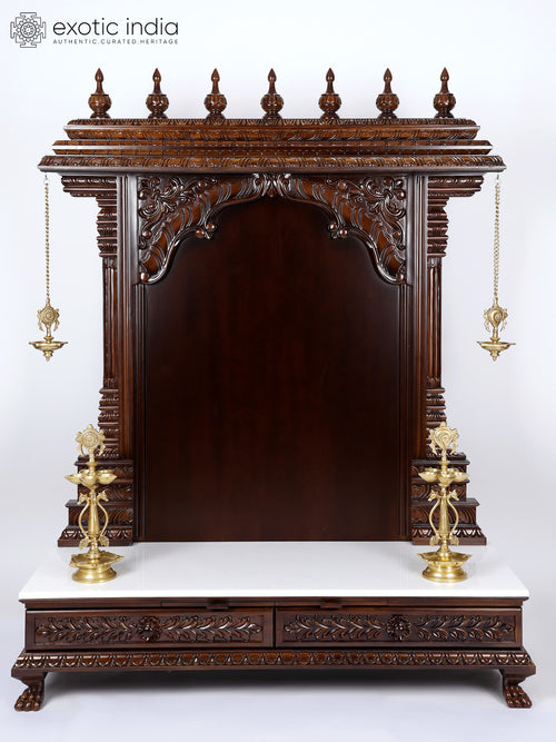61" Large Designer Brass Temple with Lamps for Pooja
