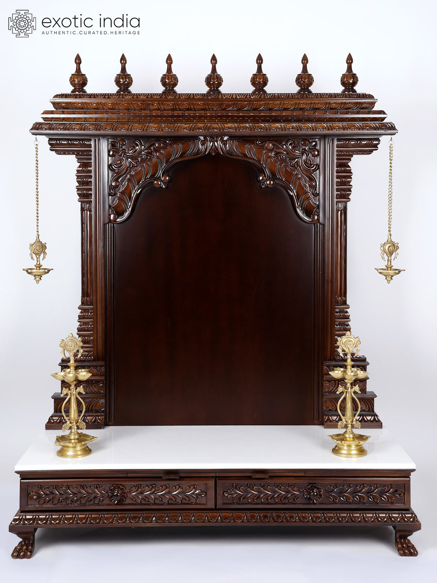 61" Large Designer Brass Temple with Lamps for Pooja