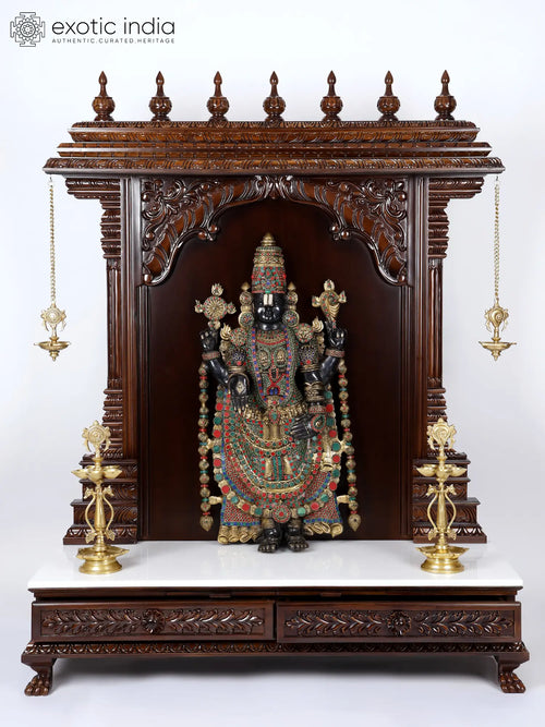 61" Large Tirupati Balaji Temple Brass Statue with Oil Lamps