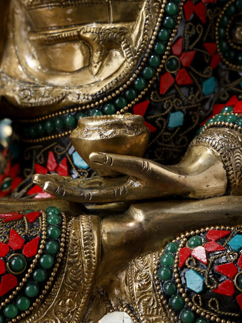 20" Superfine Shakyamuni Buddha Inlay Brass Statue with Bodhi Tree as Backdrop