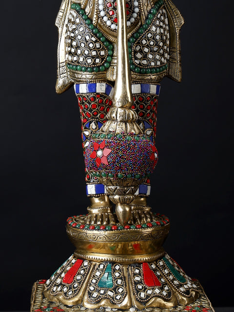 24" Standing Lord Hanuman in Namaskar Mudra | Brass Statue with Inlay Work
