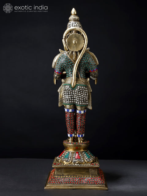 24" Standing Lord Hanuman in Namaskar Mudra | Brass Statue with Inlay Work