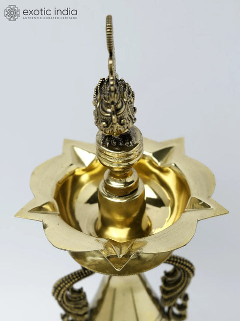 11" Superfine Five Wicks Designer Peacocks Lamp in Brass