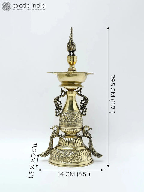 11" Superfine Five Wicks Designer Peacocks Lamp in Brass