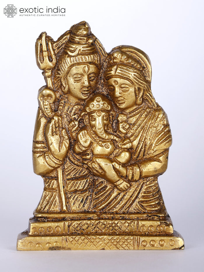 3" Shiva Parvati with Baby Ganesha Brass Statue for Pooja