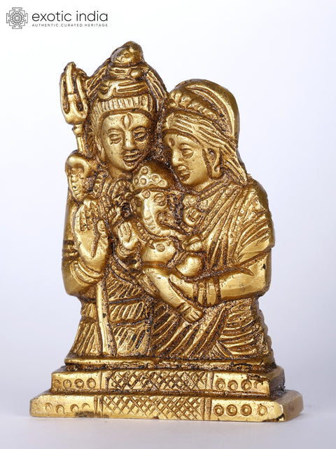 3" Small Shiva - Parvati with Baby Ganesha | Brass Statue