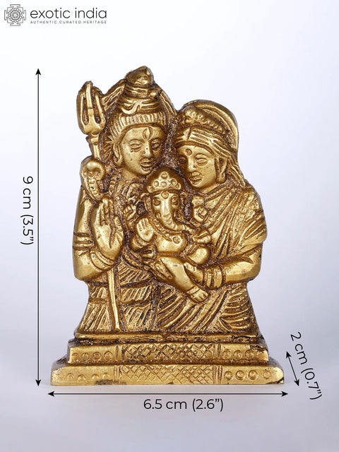 3" Small Shiva - Parvati with Baby Ganesha | Brass Statue