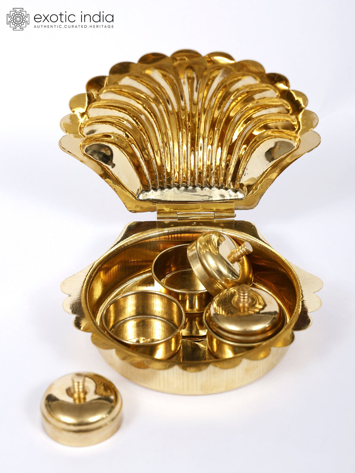 5" Brass Oyster Kumkum Box for Pooja