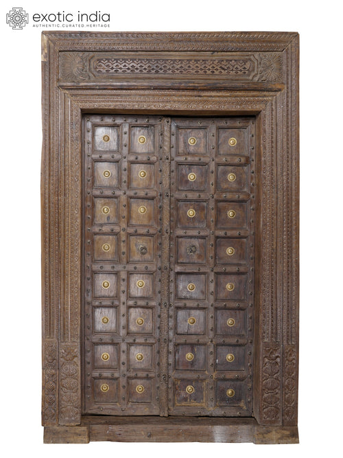 Large 102" Square Design Vintage Indian Door Brass Sculpture