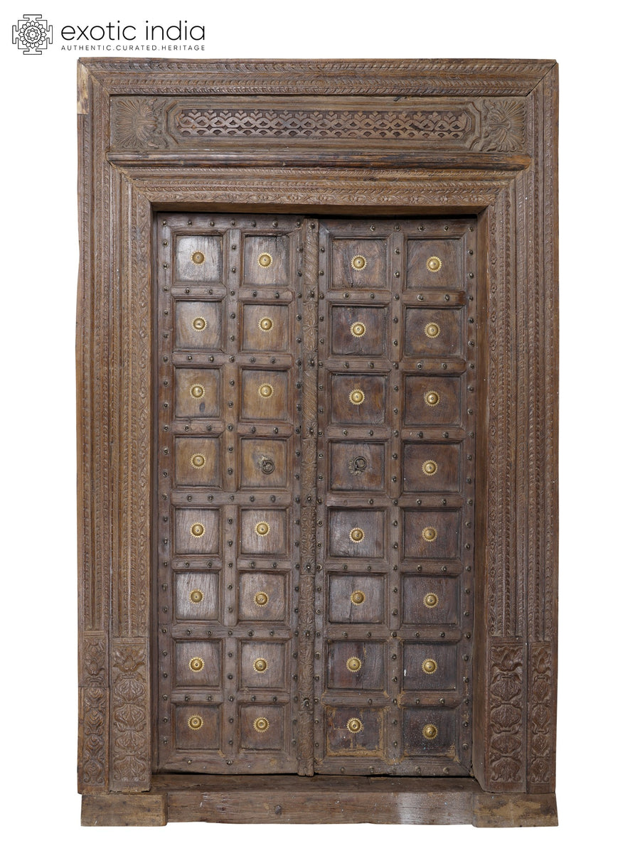 Large 102" Square Design Vintage Indian Door Brass Sculpture