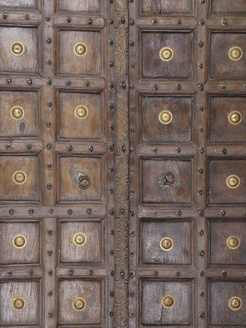 102" Large Square Design Vintage Indian Door with Brass Work