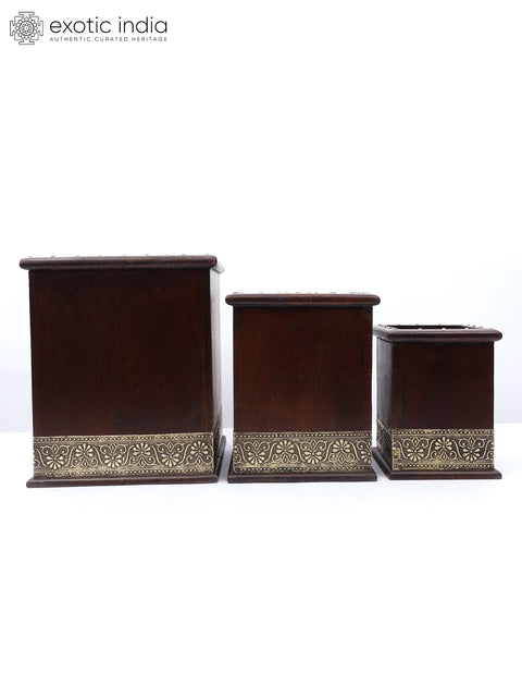 12" Set of 3 Designer Wooden Planters | Housewarming Gift