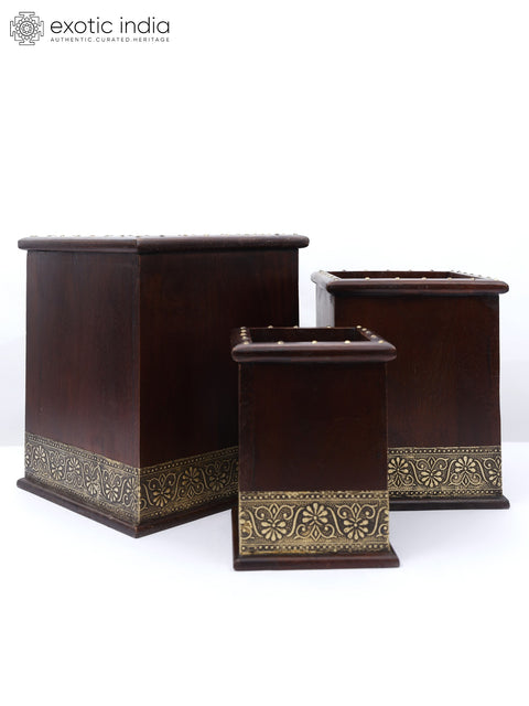 12" Set of 3 Designer Wooden Planters | Housewarming Gift