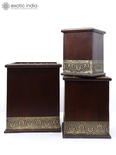 12" Set of 3 Designer Wooden Planters | Housewarming Gift
