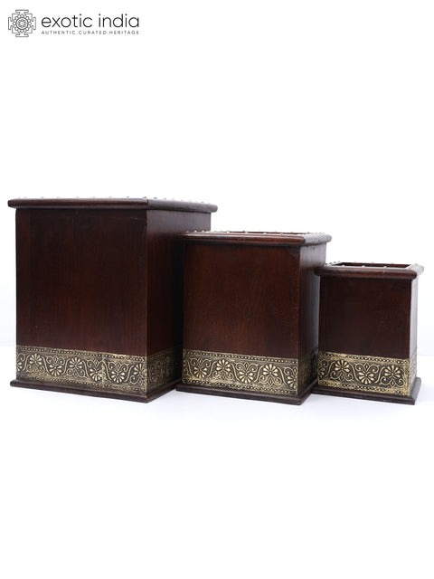 12" Set of 3 Designer Wooden Planters | Housewarming Gift