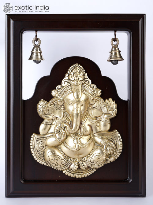 12" Blessing Ganesha Brass Wall Hanging with Bells
