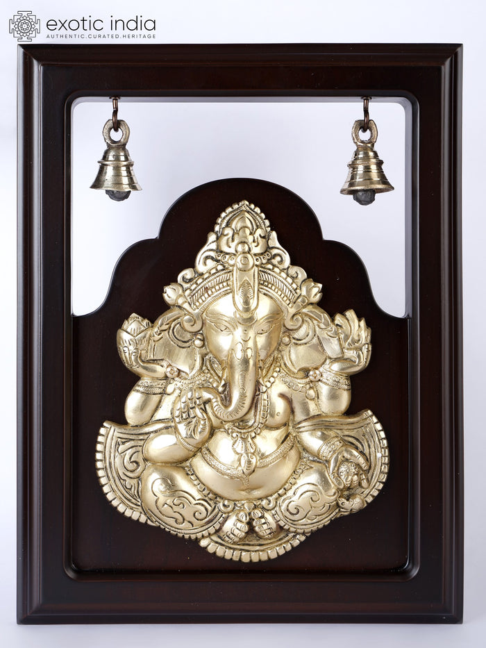 12" Blessing Ganesha Brass Wall Hanging with Bells