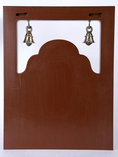 12" Blessing Lord Ganesha Wall Hanging Fame with Bells | Brass and Wood