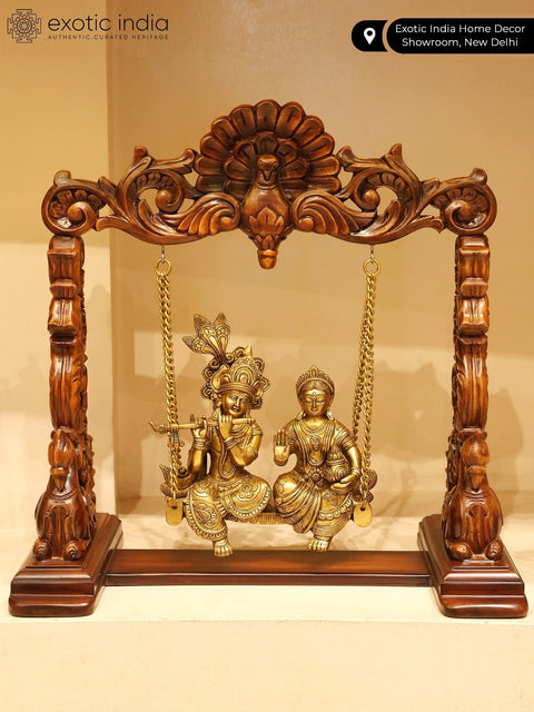 20" Radha-Krishna Statue on Swing | Brass and Wood