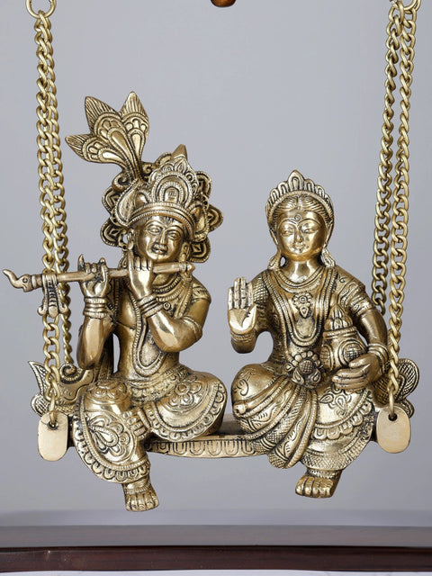 20" Radha-Krishna Statue on Swing | Brass and Wood