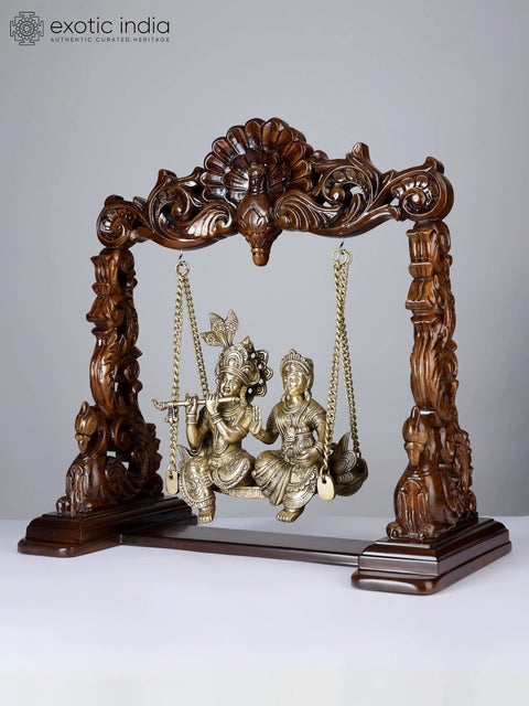 20" Radha-Krishna Statue on Swing | Brass and Wood