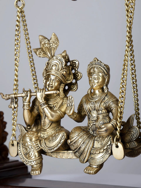 20" Radha-Krishna Statue on Swing | Brass and Wood