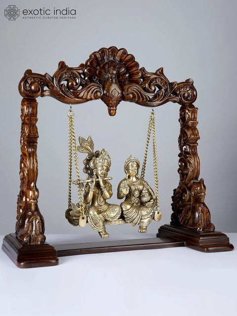 20" Radha-Krishna Statue on Swing | Brass and Wood